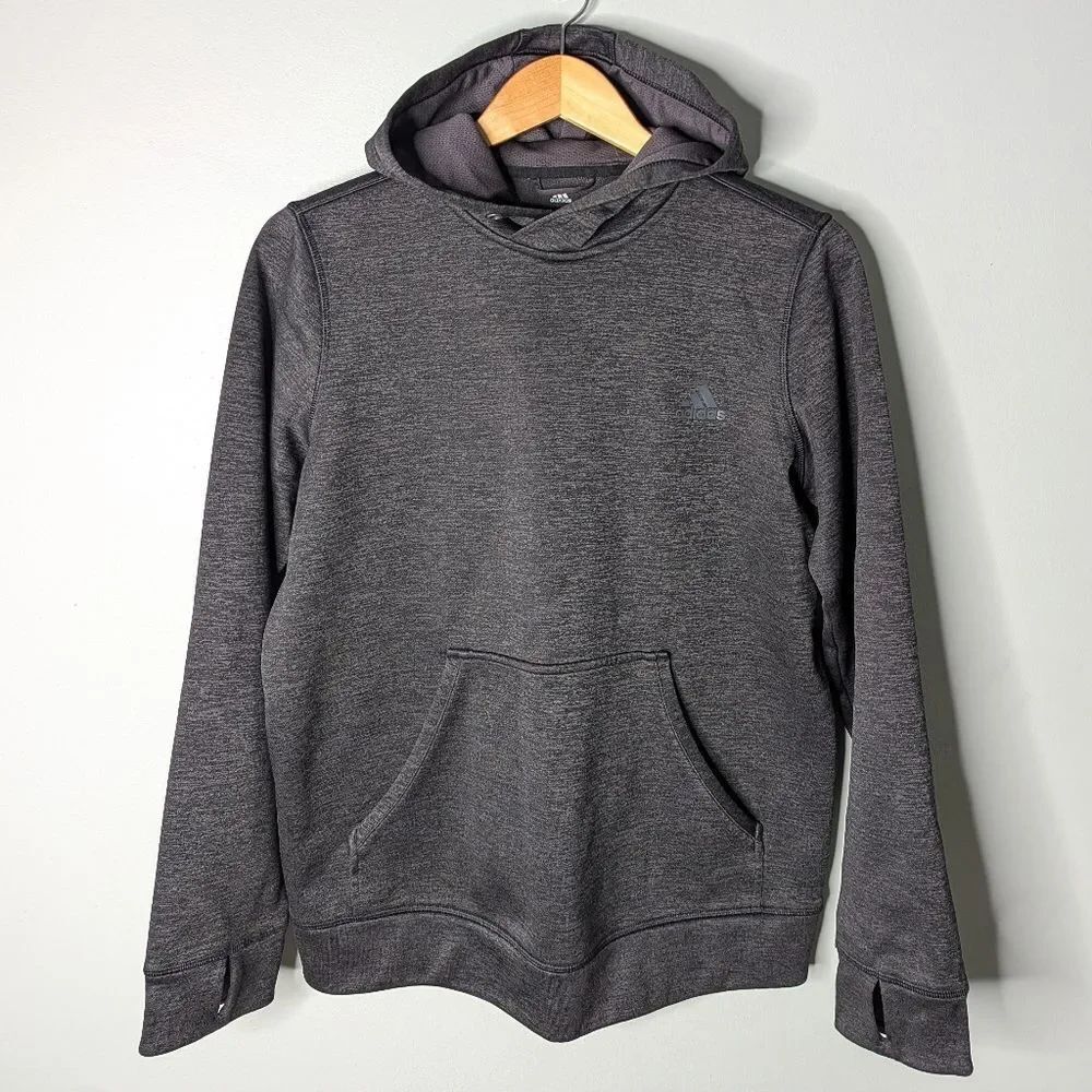 adidas Climawarm Black Grey Poly Blend Pullover Hoodie Thumb Holes Unisex M